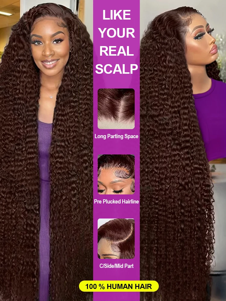 Bouncy Curly Wigs Human Hair 250 Density #4 Colored Chocolate Brown Loose Deep Wave 13x4 Lace Front Human Hair Wig for Black Women 30 36 Inch 13x6 Lace Front Water Wave Transparent Lace Frontal Wigs