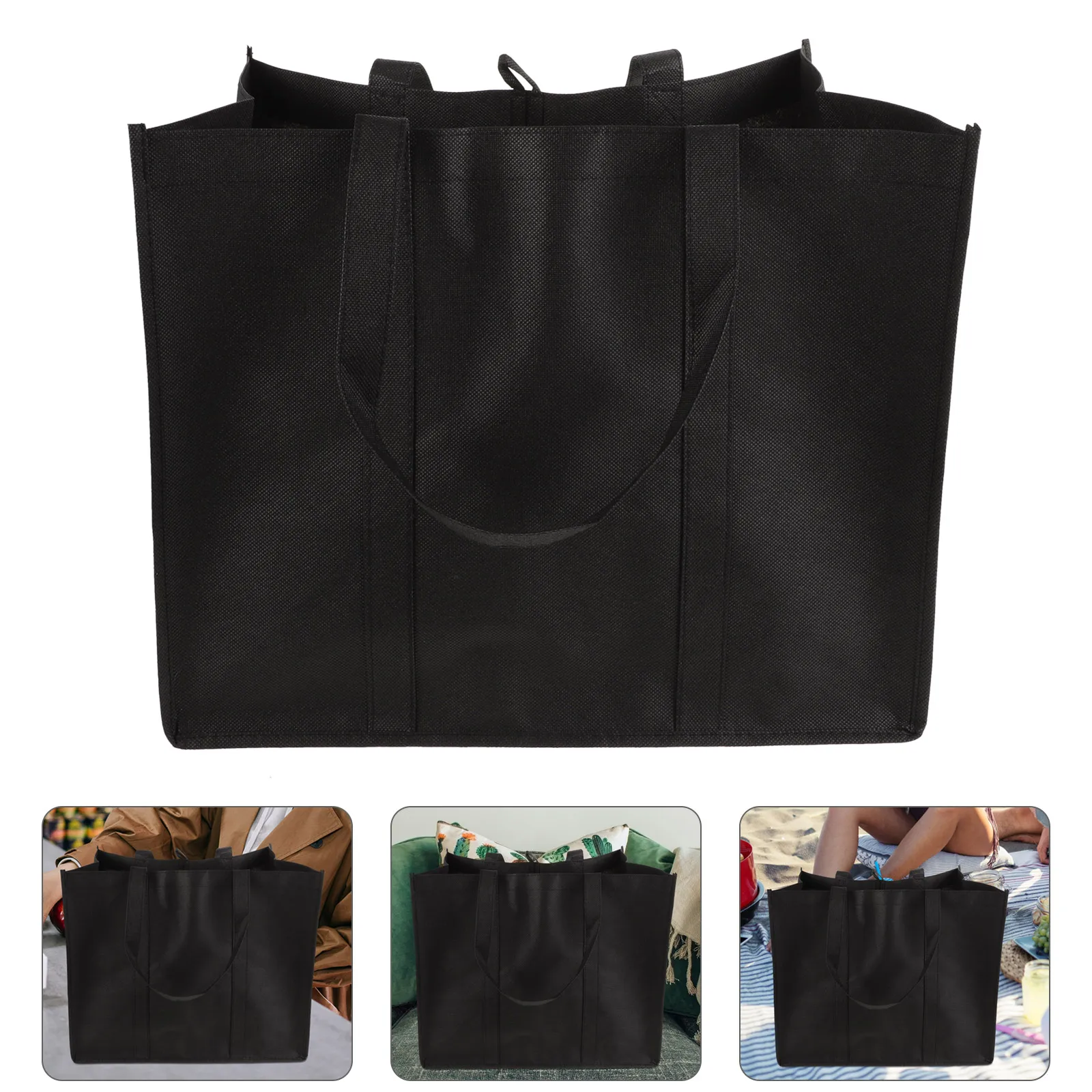 

5 шт. нетканые многоразовые сумки для покупок 41x26x33 см, черная продуктовая сумка, большая вместительная сумка для еды для пикника, портативная сумка для кемпинга