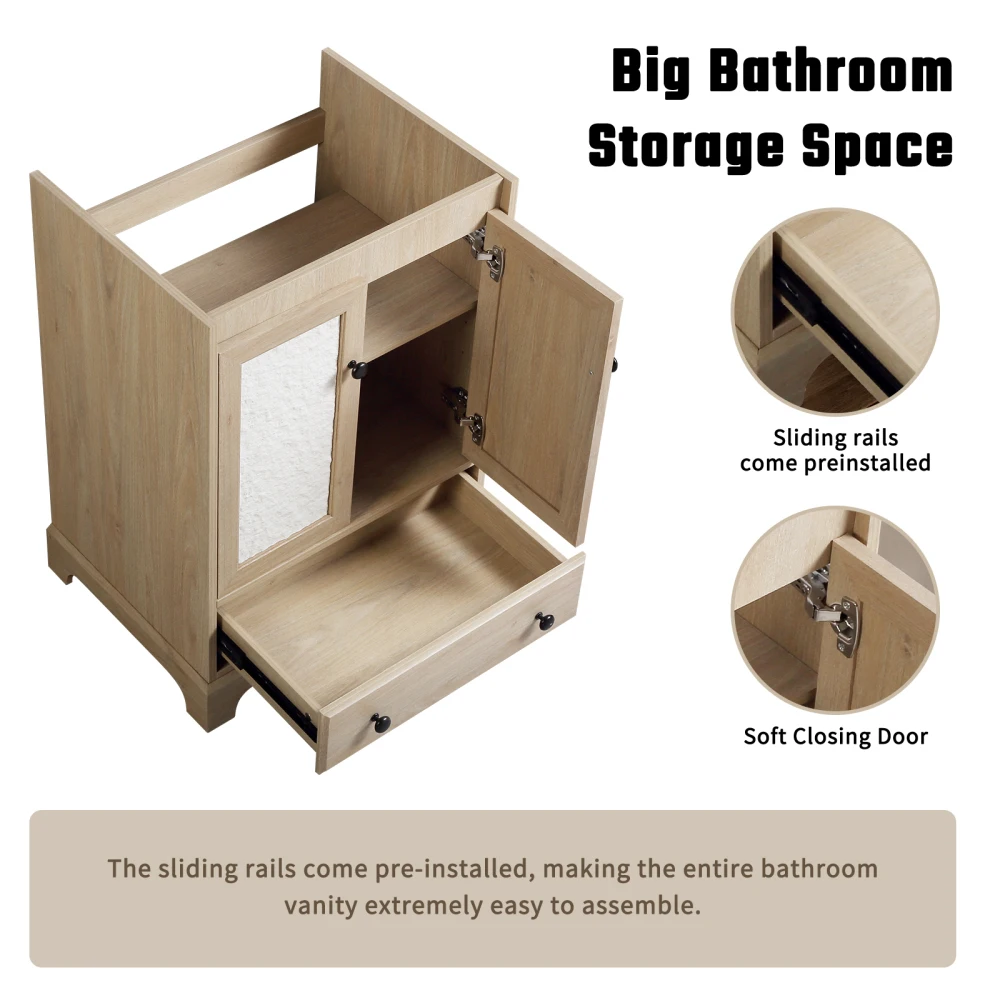 قاعدة حوض الحمام الغرور مادة خشبية خزانة حمام جاهزة للتجميع بعرض 24 بوصة بدون حوض #4