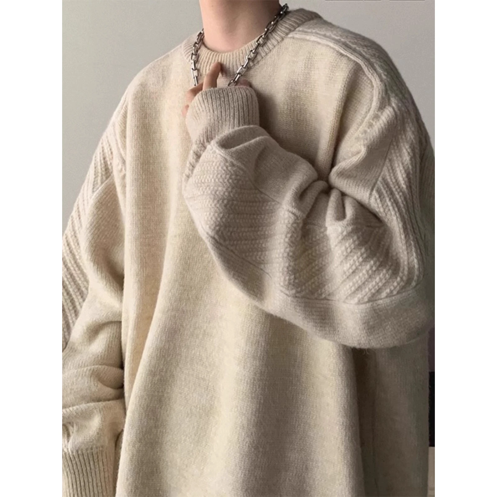 

Мужской вязаный свитер свободного кроя в винтажном стиле, теплый, из полиэфирного волокна, осенне-зимний, большие размеры, 300 г/м², нейтральный стиль, для пар.