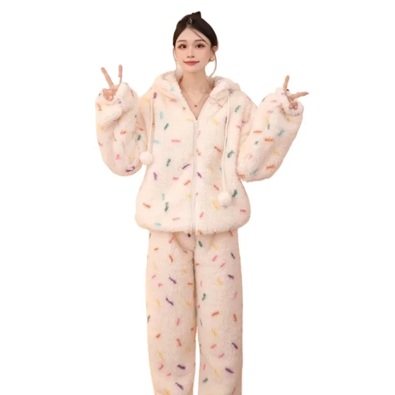 

Coral Fleece Pajamas Women Fall Winter Nightgown New Thick Fleece Comfort Sleepwear Warm Soft Skin-friendly Flannel Homewear Set