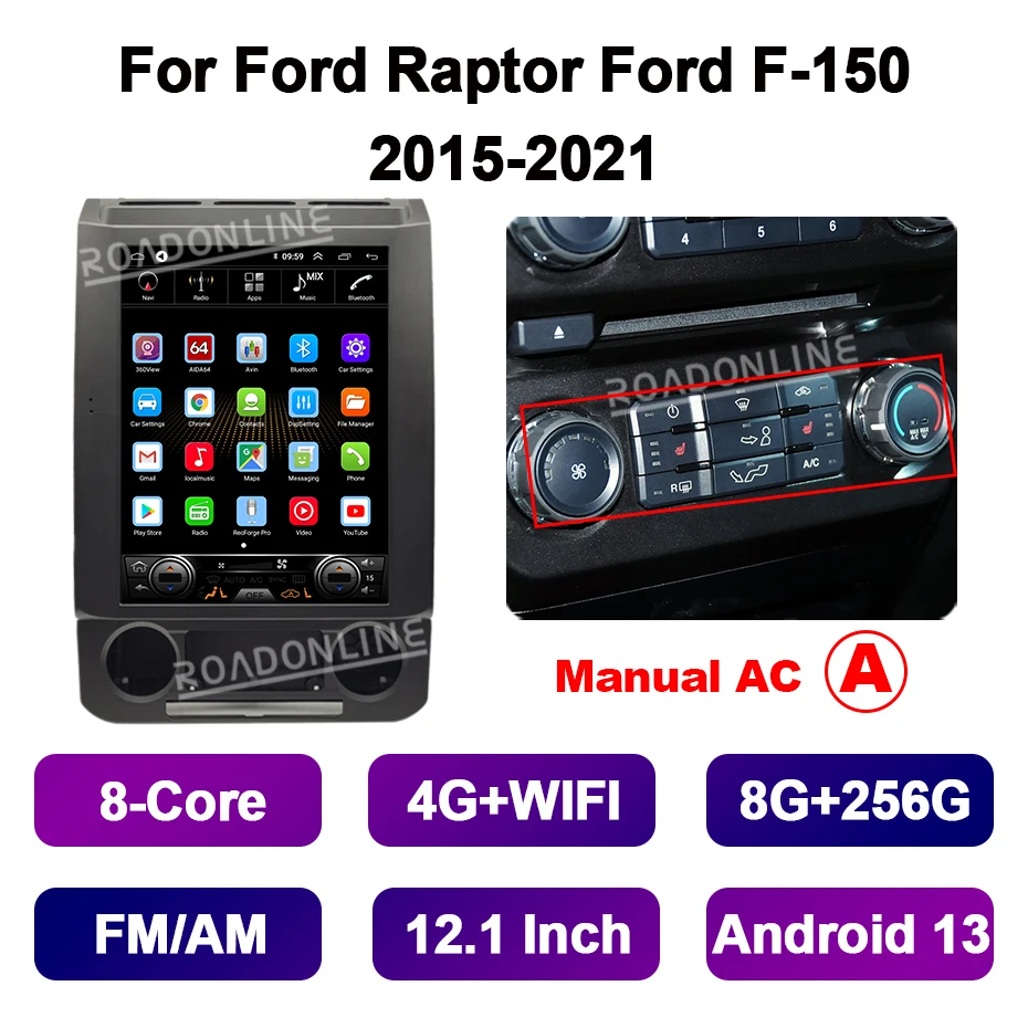 12.1 "Android 14 Tesla Stijl Scherm Voor Ford Raptor F-150 F150 2015-2021 Gps Auto Multimedia Speler stereo Radio Ontvanger CarPlay