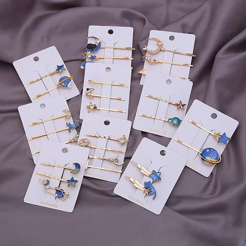 Horquillas Celestial Kawaii, pinzas para el cabello japonesas de estrella, Luna y gato, pasadores con flequillo lateral, pinzas para el cabello para niñas, conjunto de regalo, accesorios para el cabello