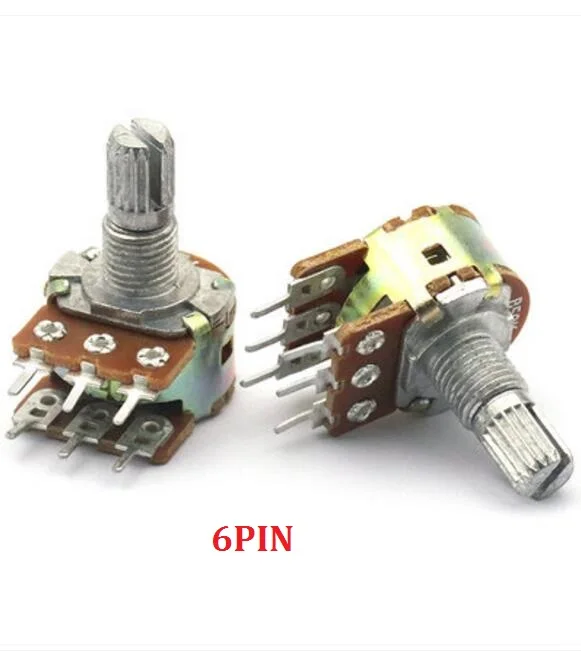 5PC WH148 B1K B2K B5K B10K B20K B50K B100K B250K B500K B1M 3핀 6핀 15mm 샤프트 앰프 듀얼 스테레오 포텐시오미터 1K 2K 5K 10K