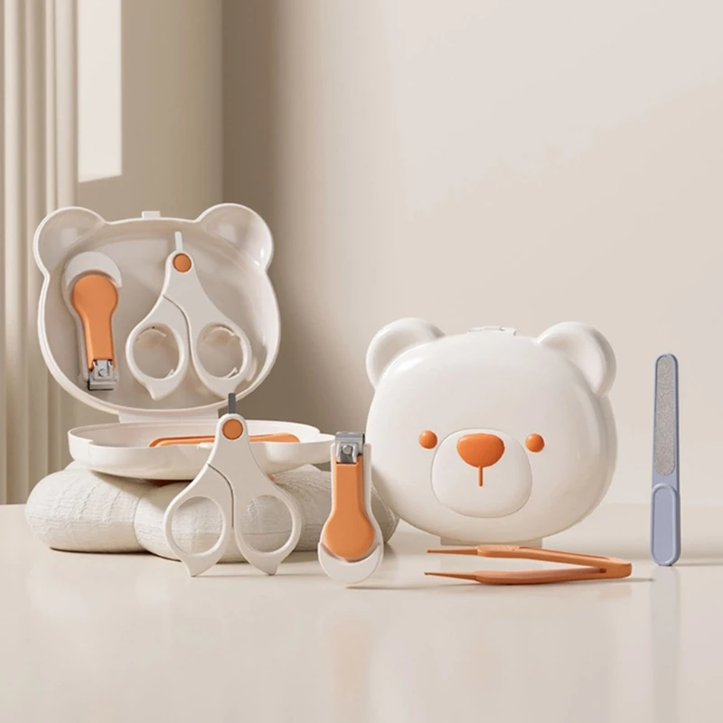 

Cartoon Bear Baby Nail Scissor Baby Nail Care Tool Set Kid Safe Portable Nail Clipper Trimmer File Tweezer With Box Manicure Kit