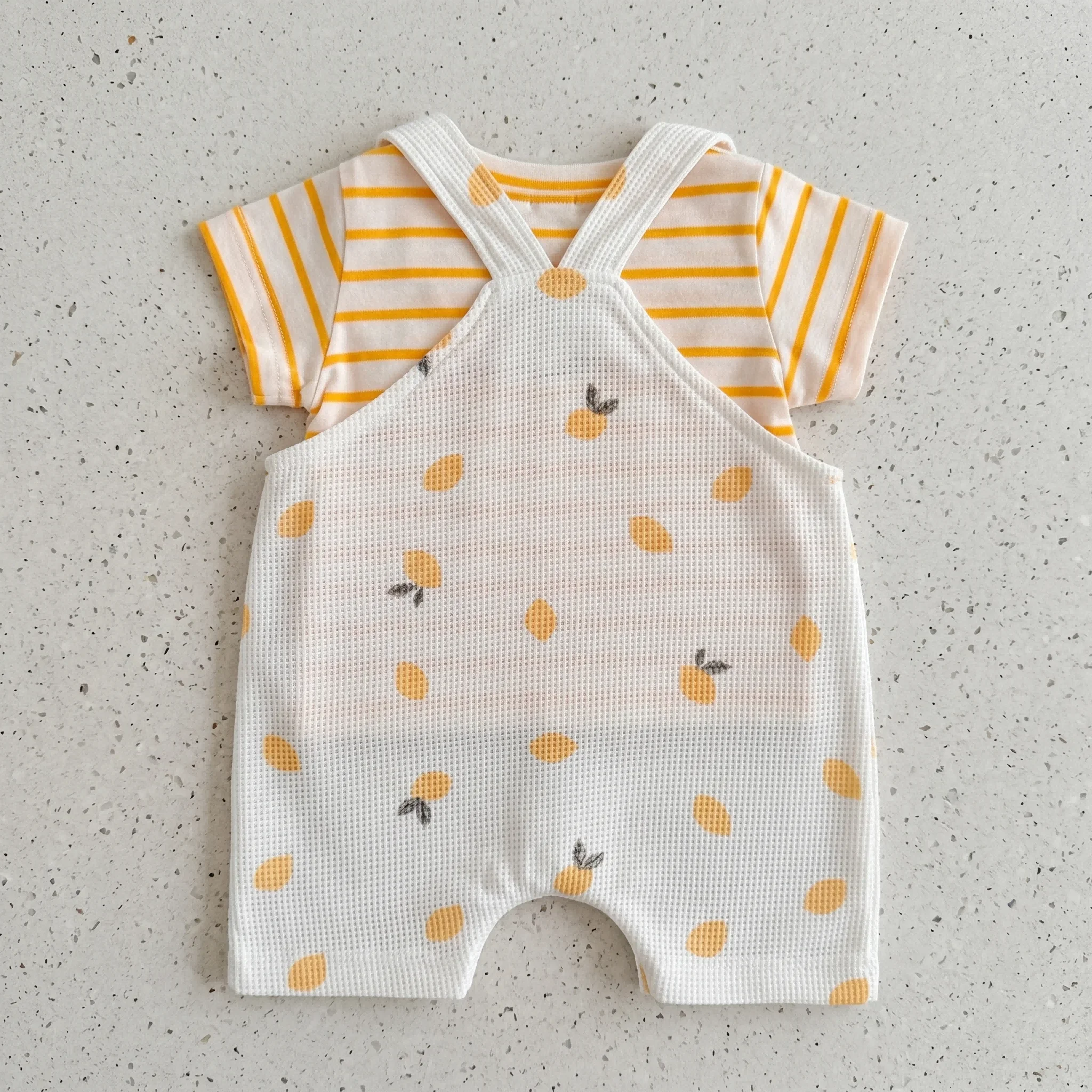 Baby Boys Girls Striped T-Shirt + Cartoon Lemon Print Denim Overalls Set, Cute Summer Casual Outfit for Going Out 0-18M