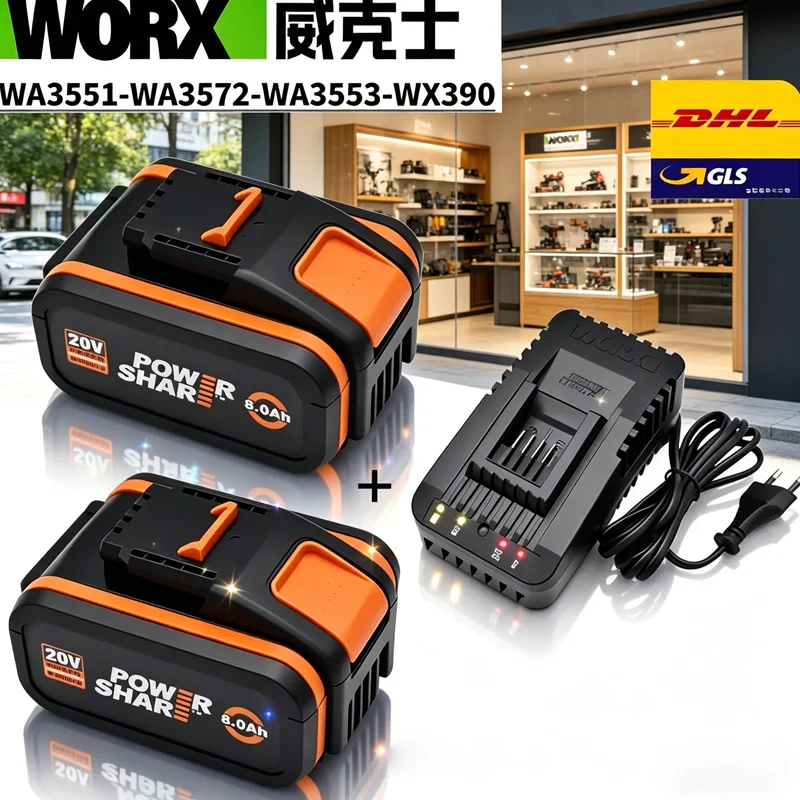 Original WORX 20V 4.0/6.0/8.0Ah High Capacity Battery, Model WA3553 WA3551 WA3553.1 WA3570 WA3014, For All WORX Electric Tools