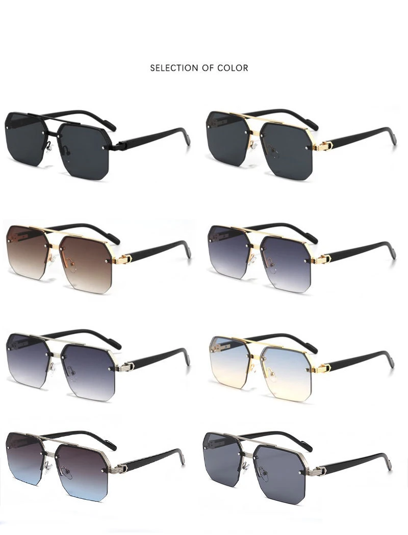 Oversize Retro Doppel Brücken Polygon Quadrat Metall Männer Sonnenbrille Mode Gradient Shades UV400 Trend Frauen Sonnenbrille – Detail 12
