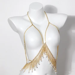 Fashion neck style tassel rhinestone bra nightclub party women's body chain jewelry