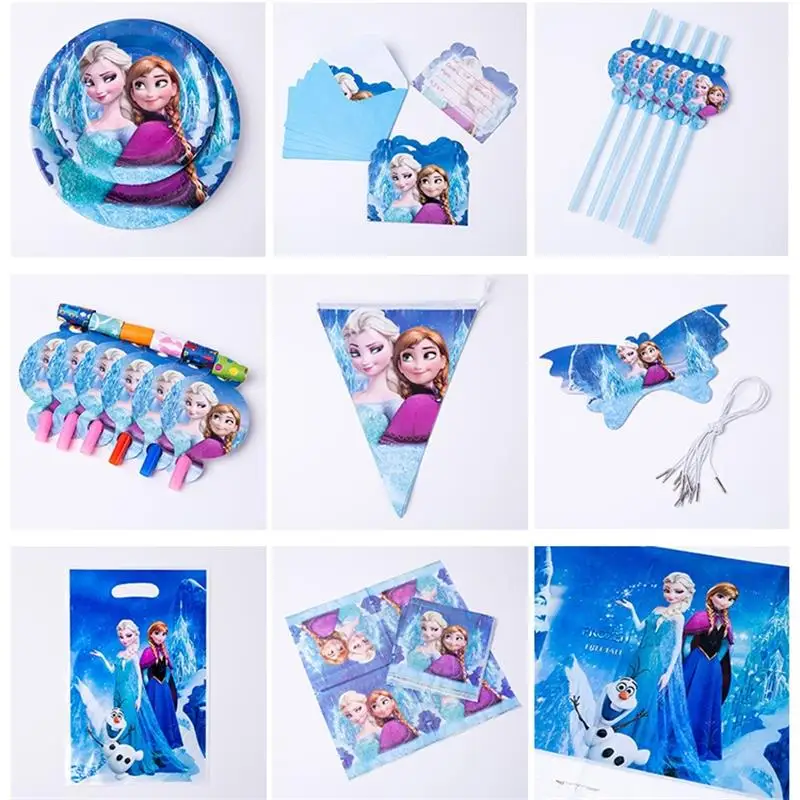 Disney Frozen Birthday Party Decoration Anna Elsa Snow Queen Pink&Blue Tableware Supplies Paper Napkin Plate Cup Kid Baby Shower