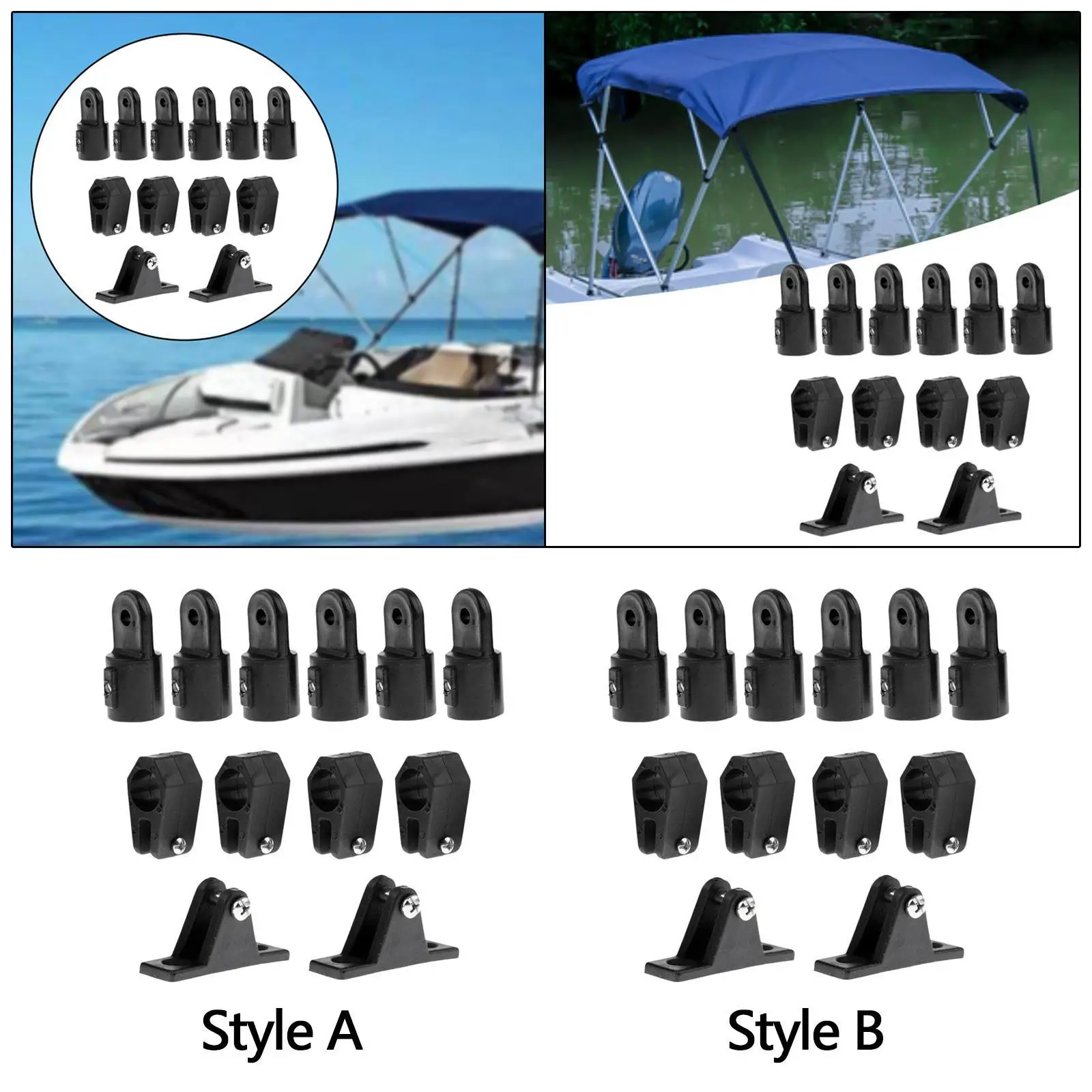 Comprehensive 12 Piece Boat Awning Slide Black Nylon Bimini Top Fittings Hardware Set for Marine Vessels Installation