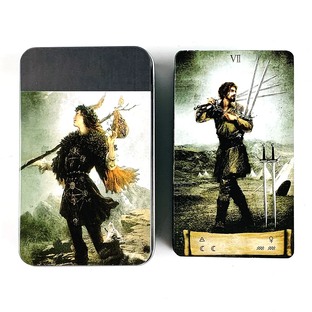

Tarot Cards In A Tin Metal Box High Quality 78PC Cards Gilded Edge With Paper Guidebook ,Halloween and Christmas Gifts