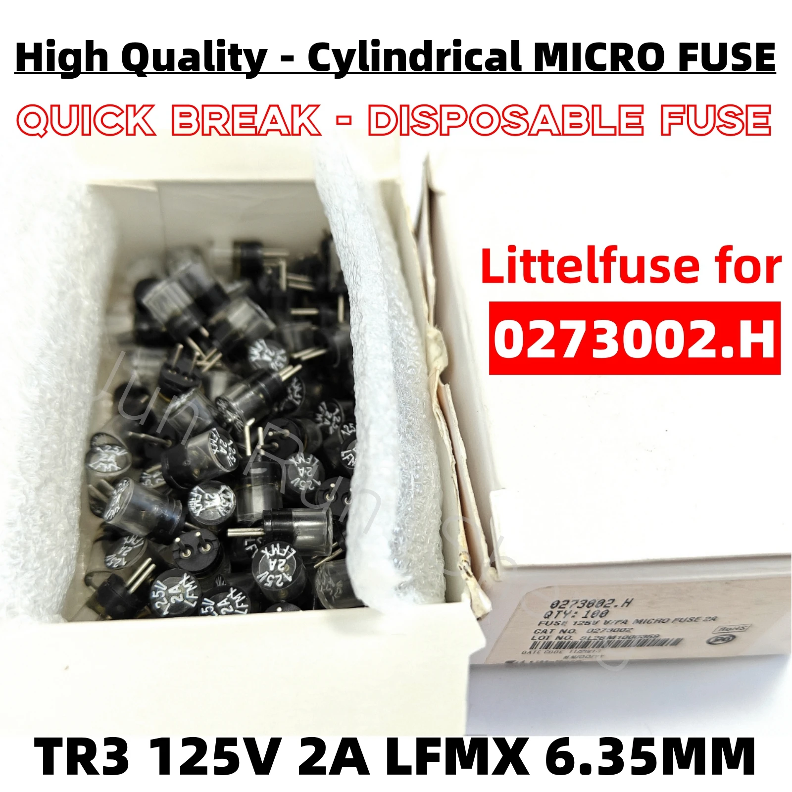 

20PCS Littelfuse for 0273002.H Plastic Transparent MICRO FUSE TR3 LFMX 125V 2A 6.35*8.89MM 0273002 Quick Break - One-Time Fuses