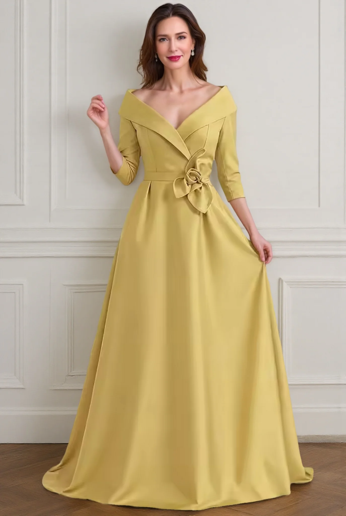 A-Line Mother of The Bride Dresses Women Long Sleeves V Neck Formal Evening Gowns Wedding Guest Elegant Casual With flowers 2026