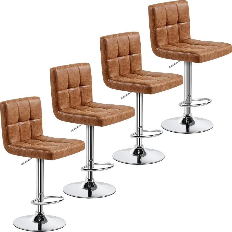 

Bar Stools Set of 4, PU Leather Swivel Barstools, Height Adjustable Counter Chairs