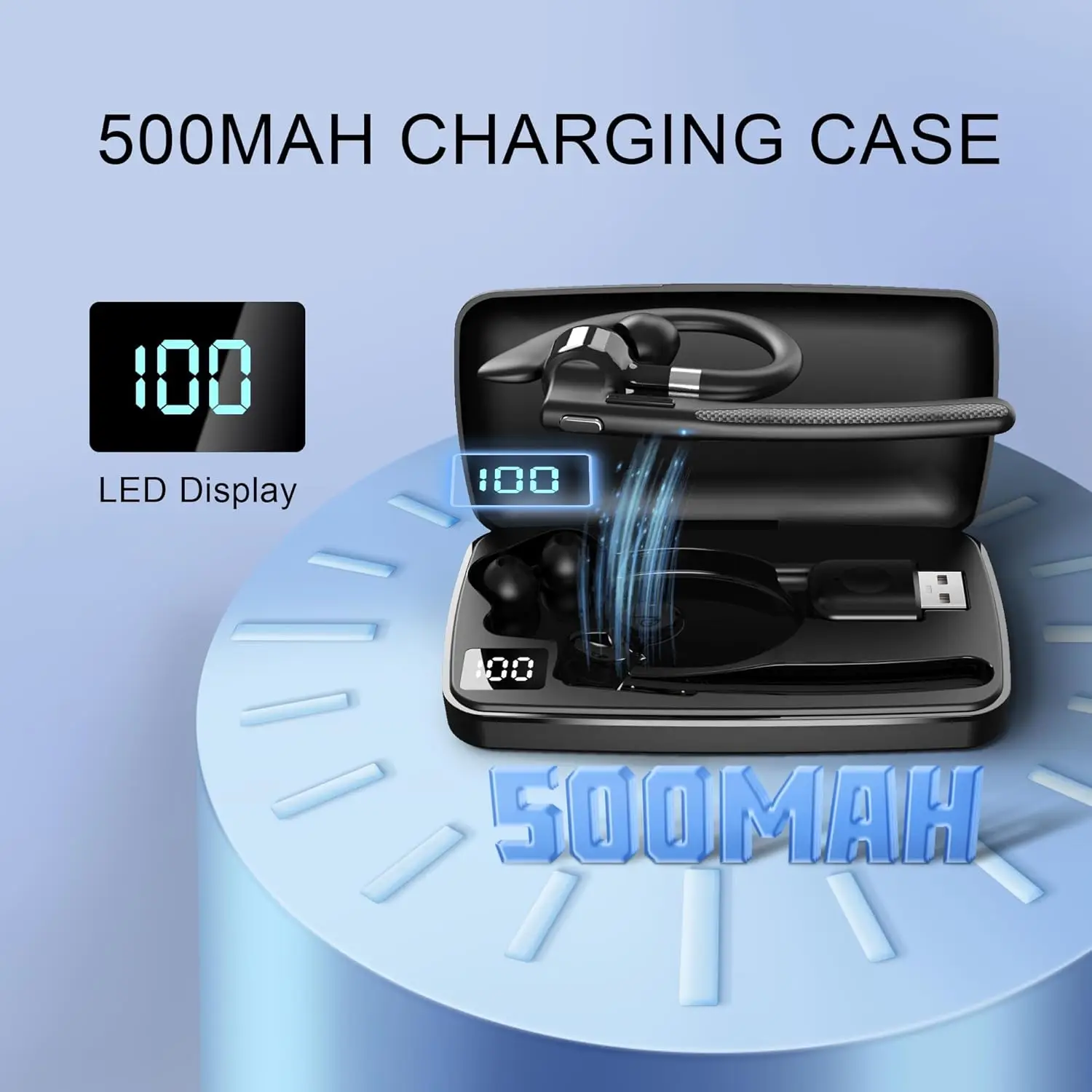 최신 블루투스 핸즈프리 이어폰 무선 비즈니스 헤드폰, 충전 박스가 있는 드라이버 용 마이크가 있는 소음 제거 헤드셋