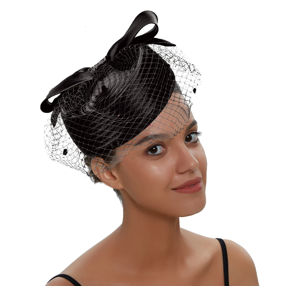 Elegant Kentucky Hat Fascinator for Women Tea Party Birdcage Veil Fascinator Satin Derby Hat Pillbox Hat Fascinator