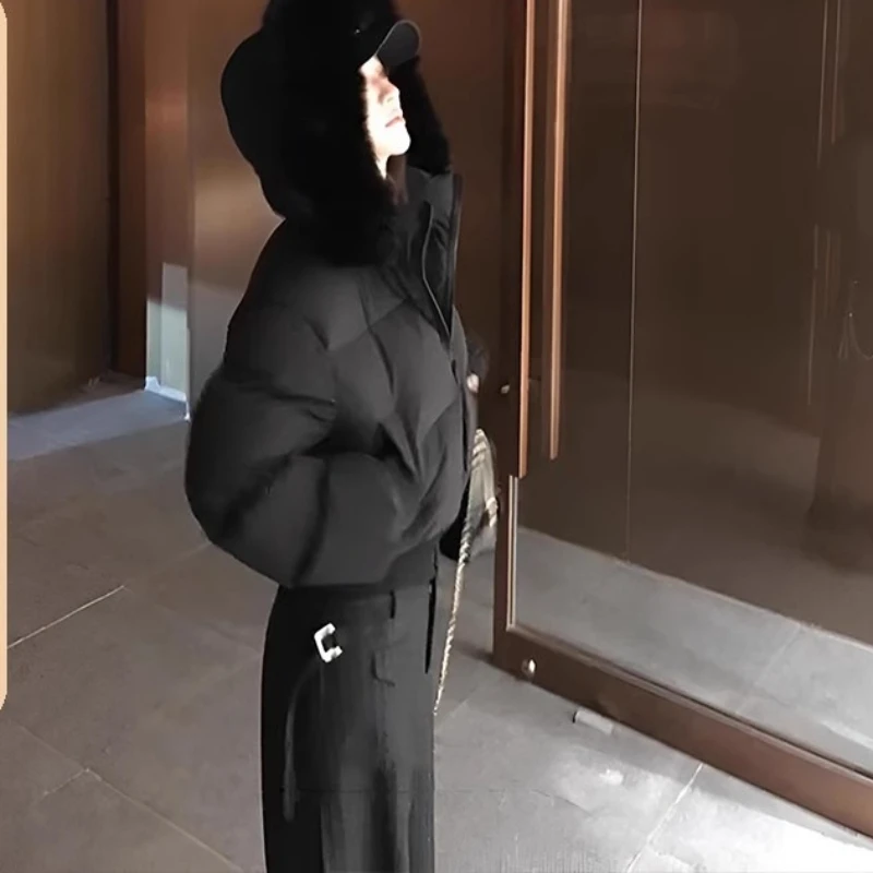 نمط الكلية الشتاء الفراء طوق مقنعين الخصر رقيقة سميكة قصيرة ملابس قطنية النساء #3