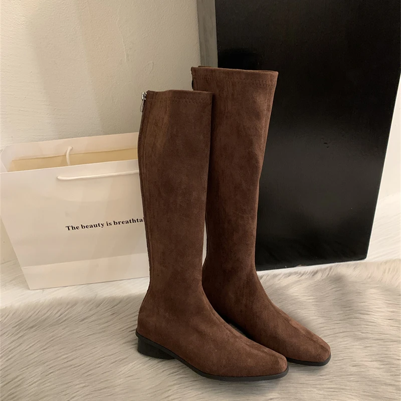 الشتاء خمر ضئيلة النساء حذاء برقبة للركبة مصمم كعب سميك أحذية الحديثة طويلة بوتاس الفقرة Mujer #5
