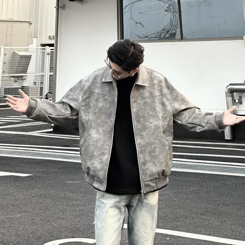 سترة جلدية قصيرة كلاسيكية أمريكية كاجوال للجنسين معطف شتوي سميك ودافئ للخروج ​