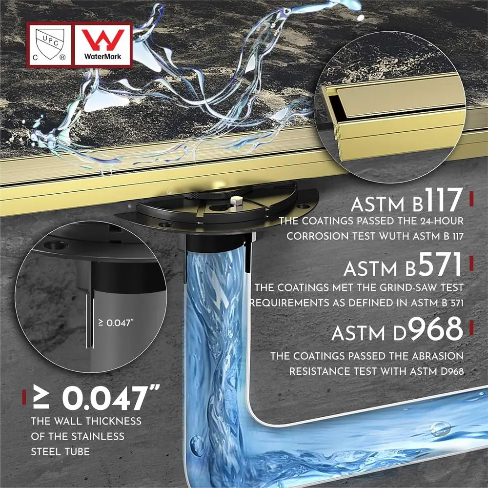 Sifone doccia lineare 36 con copertura reversibile 2-in-1, inserto per piastrelle, griglia, rimovibile, in acciaio inossidabile oro spazzolato