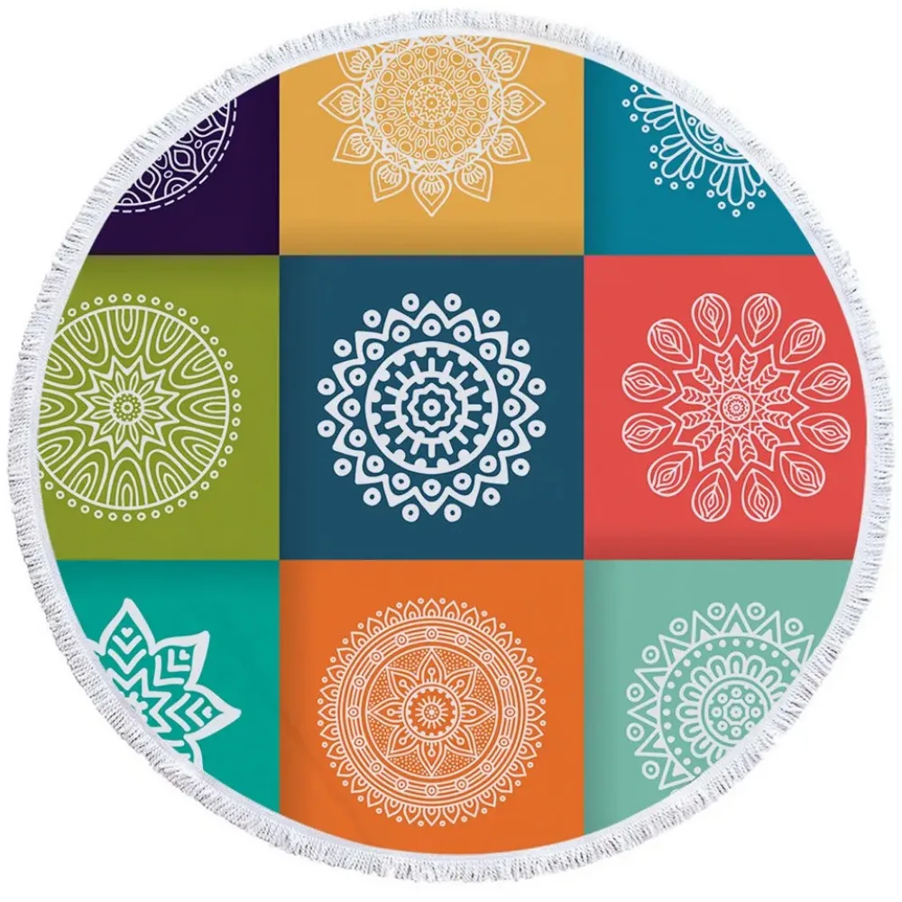 BeddingOutlet Bohemian Round Beach Towel Sky Blue Tassel Mandala Tapestry Yoga Mat Floral Toalla Sunblock Boho Blanket 150cm