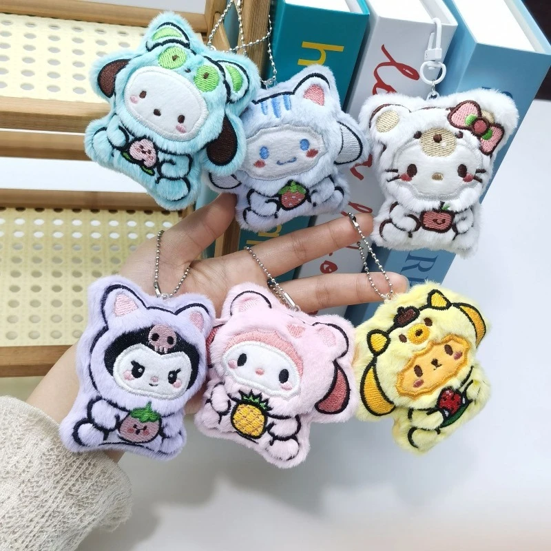 

New Sanrio Hello Kitty Plush Keychain Cute Cartoon Kuromi Cinnamoroll Car Key Ring Backpack Pendant Bag Decoration Toys Gifts