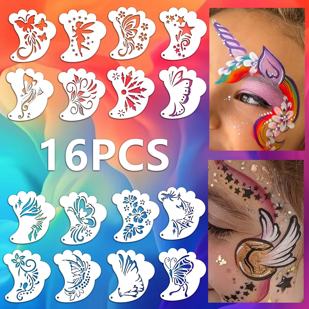 16 Face Painting Stencil New Mask Set DIY Kids Graffiti Hand Painting Aids Tattoo Stencils Stage Party Holiday Makeup