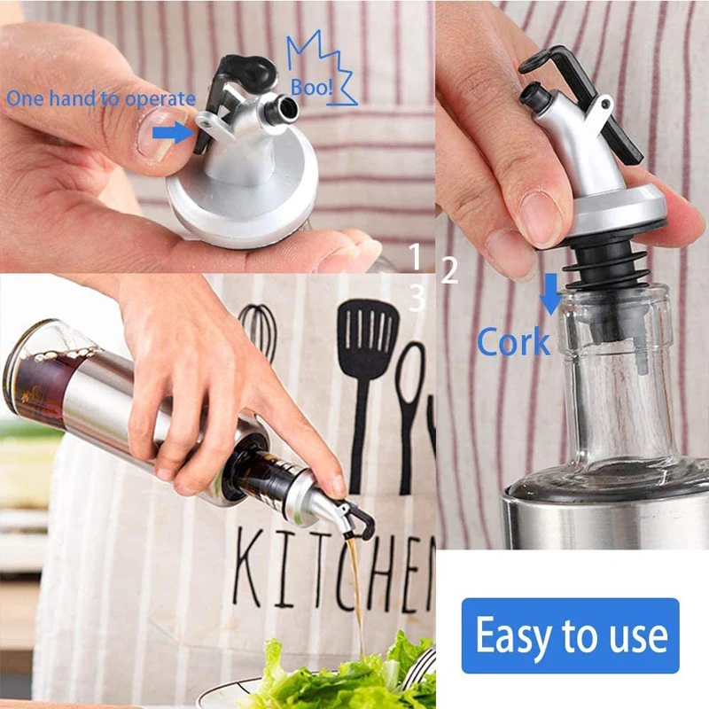 Kitchen Oil Bottle Stopper Liquor Dispenser Wine Pourer Lock Plug Sealing Leak-proof Nozzle Oil Pour Spout Cap Kitchen Tools