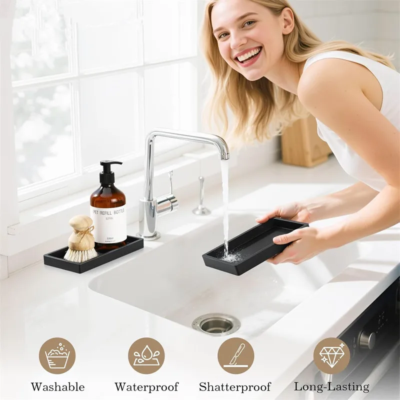 S/L Silicone Tray For Bathroom Countertops, Hand Sanitizer Shampoo Storage Tray, Jewelry Display Tray For Decorative Storage