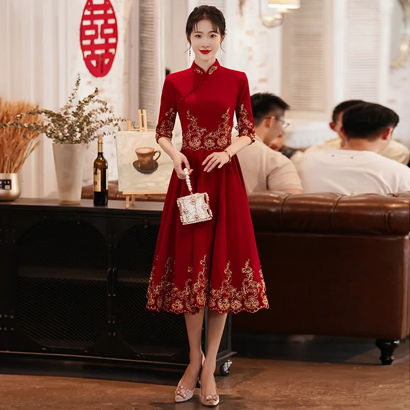 Cheongsam Toast Dress Wine Red Short Engagement Formal Evening Dress Chinese Traditional Wedding Party Cocktail Qipao Dresses - AliExpress 200000532 Cheongsam Toast Dress Wine Red Short Engagement Formal Evening Dress Chinese Traditional Wedding Party Cocktail Qipao Dresses - AliExpress 200000532