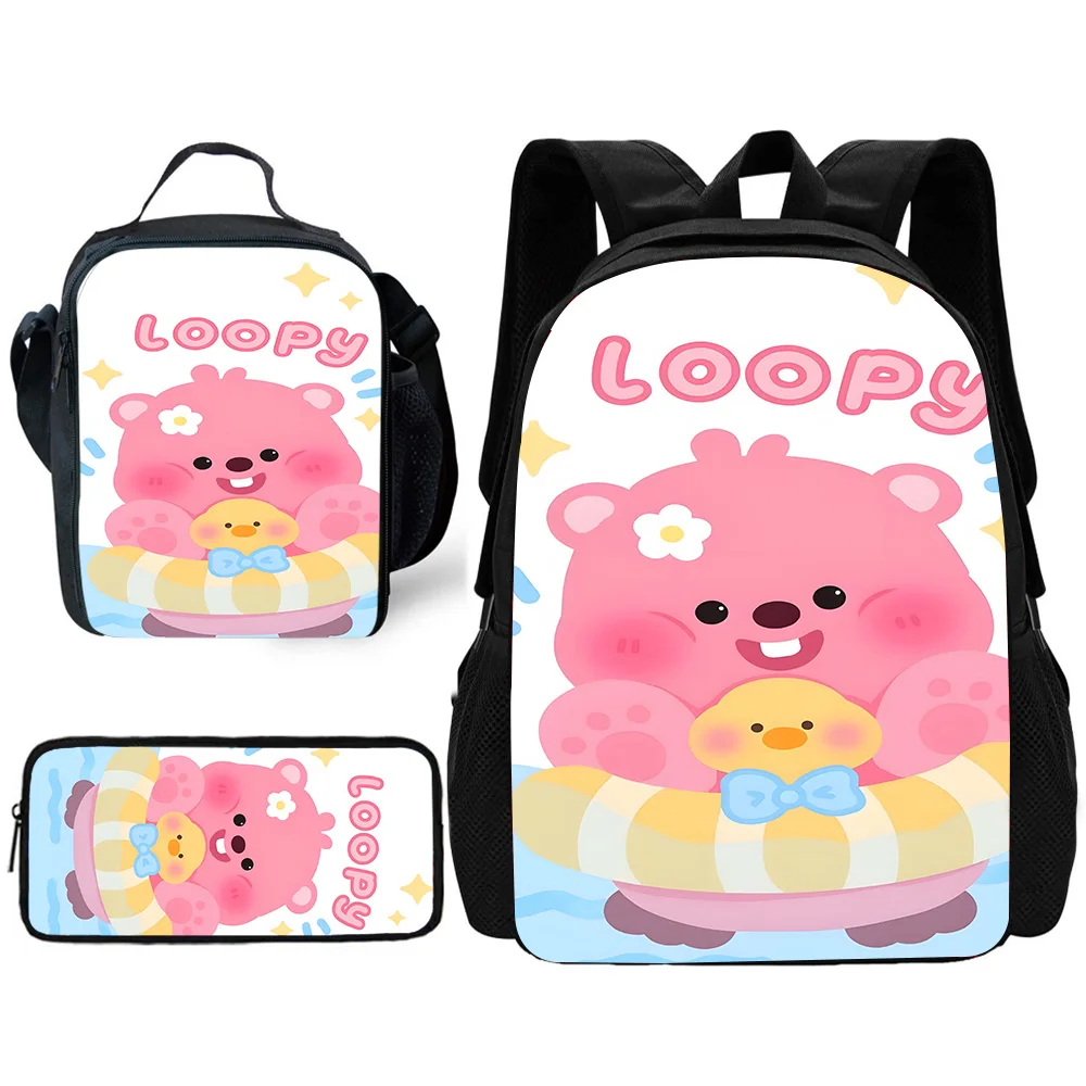  pcs set Cute anime pink Loopys Child School Backpack with Lunch Bags ,Pencil Bags ,School Bags for Boys Girls Best Gift