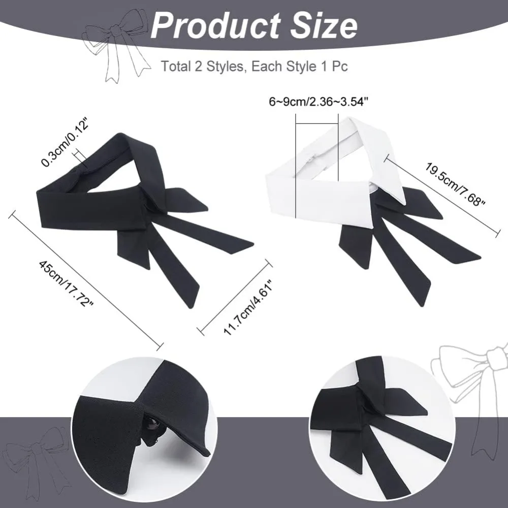 2 Pcs Detachable Lapel Blouse False Collar Stand Blouse False Collar Choker Peter Pan Necklace Neck Bow Tie Collar with Black