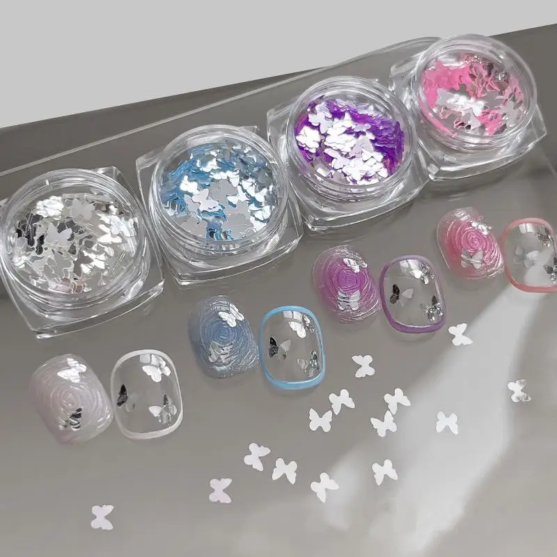 2Pcs Laser Sequin Butterfly Star Glitter Powder Nail Art Accessories Decorations DIY Manicure Tool