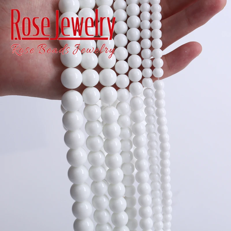 Wholesale White Agates Beads For Jewelry Making White Onyx Smooth Round Natural Stone Beads DIY Bracelets Accessories 4mm - 12mm