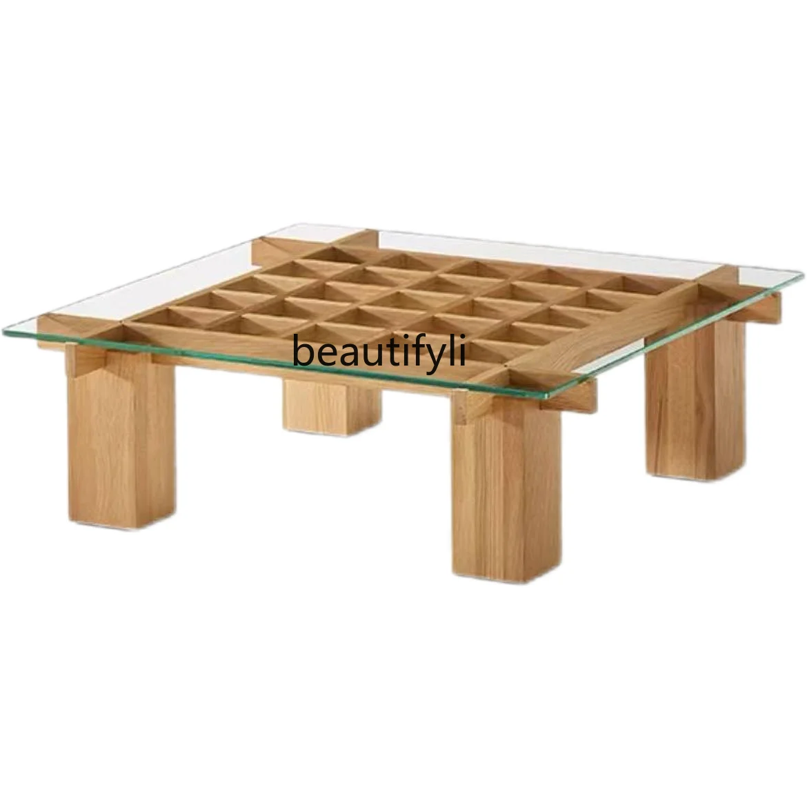 

Nordic Solid Wood Minimalist Coffee Table Square Modern Living Room Home Japanese Style Tea Table Small Apartment Log