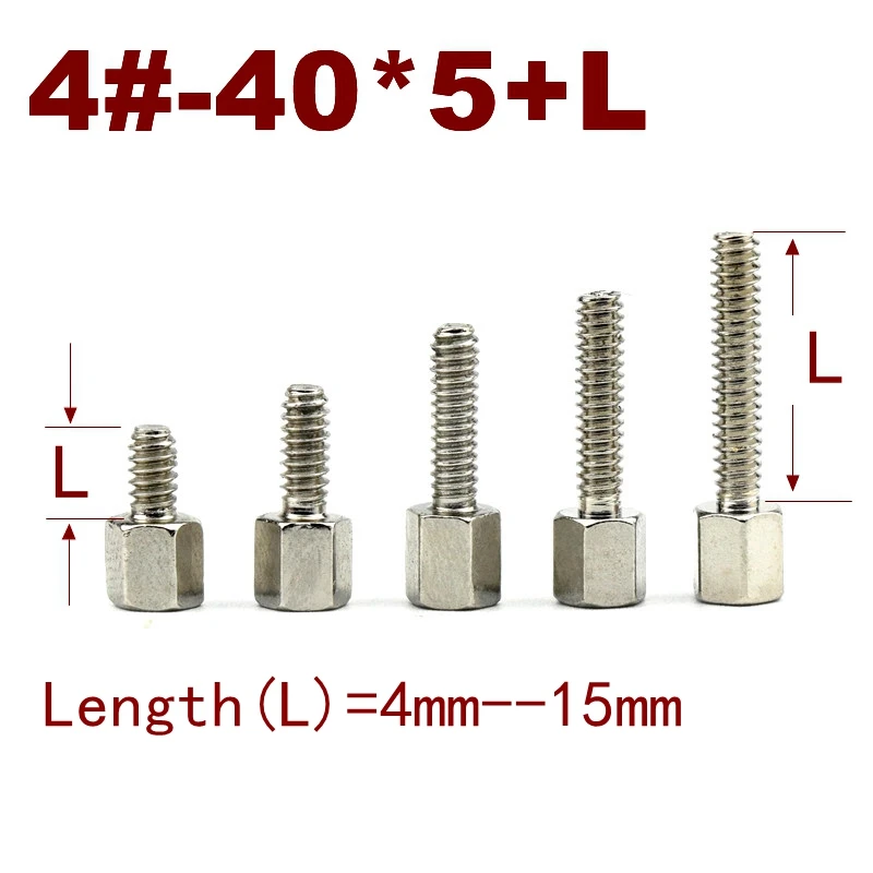 4#-40*5+L Stainless steel Standoff Spacer Female Male VGA Connector Screw Spacing Screws Threaded Spacer hex spacer