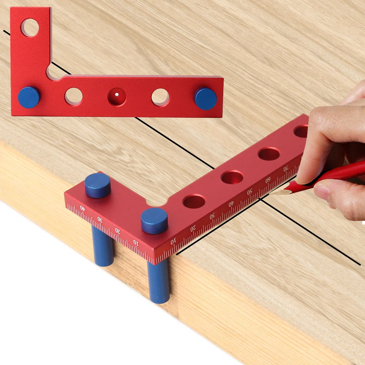 Woodworking Self-centering Scribing Tool 90 Degree Precision Square Scribing Tool Aluminum Alloy, Mini Center Tool