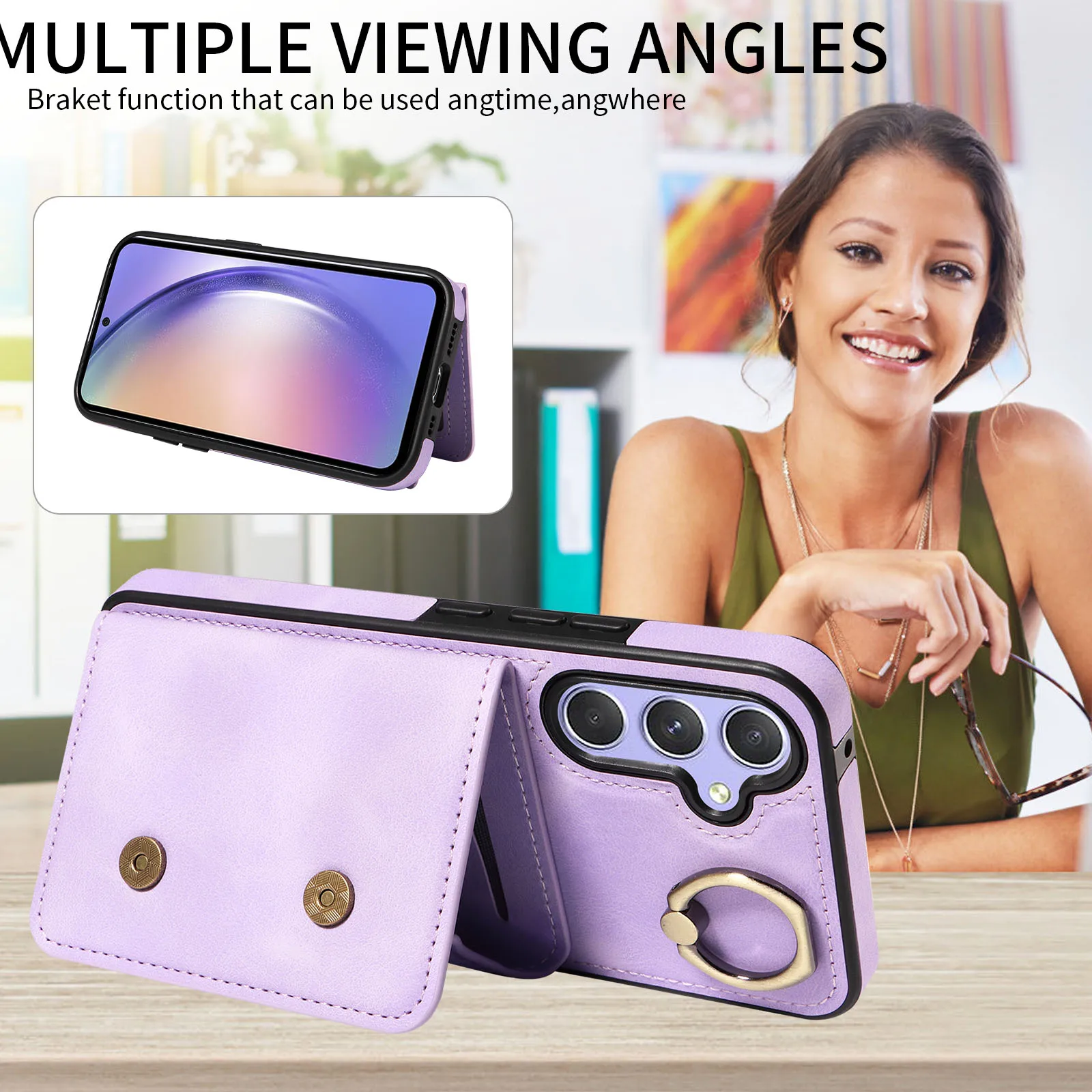 محفظة الجلد يشعر مكافحة قطرة رفع حلقة أغطية جلد قضية الهاتف لسامسونج غالاكسي A 42 43 51 53 54 72 73 91 #2