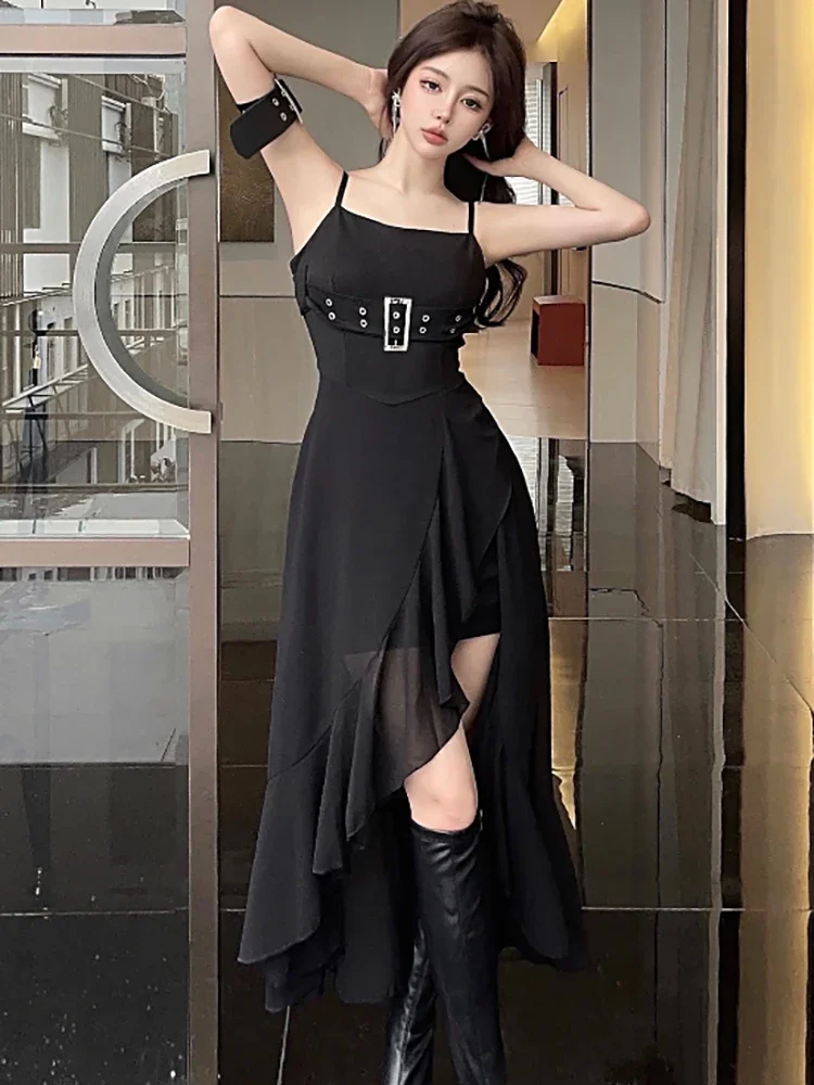 2024 schwarz Patchwork Mesh Sheer Sexy Club Kleid Sommer Elegante Bandage Sling Langes Kleid Frauen Koreanische Luxus Party Abendkleid