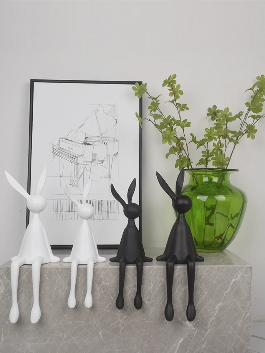 Simple modern long ear sitting rabbit ornament model room living room TV cabinet cute rabbit silly home decoration