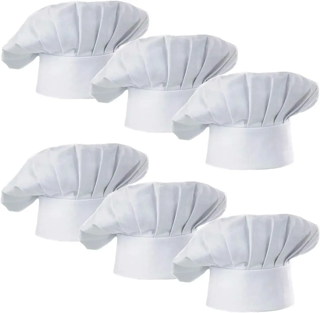 

Chef Hat Set for Adult, Adjustable Elastic Baker Cap, Kitchen Cooking, 6 PCs per Pack