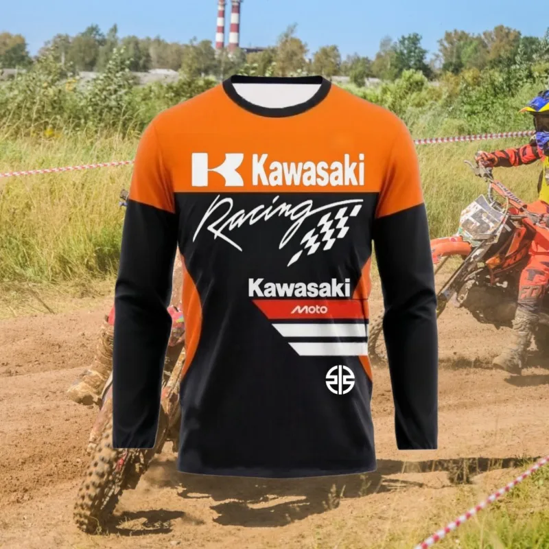 

Kawasaki Внедорожная грязеотталкивающая футболка с длинными рукавами и 3D-принтом для езды на велосипеде, быстрая и дышащая для езды на мотоцикле по бездорожью
