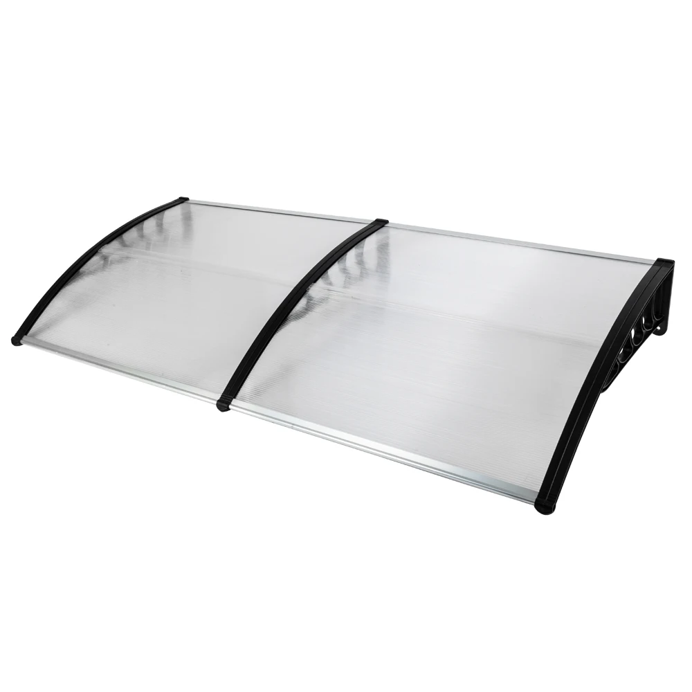 Eaves Canopy Door Window Rain Cover 200 x 100 cm Polycarbonate ABS Aluminum Durable Household Shelter Black Holder