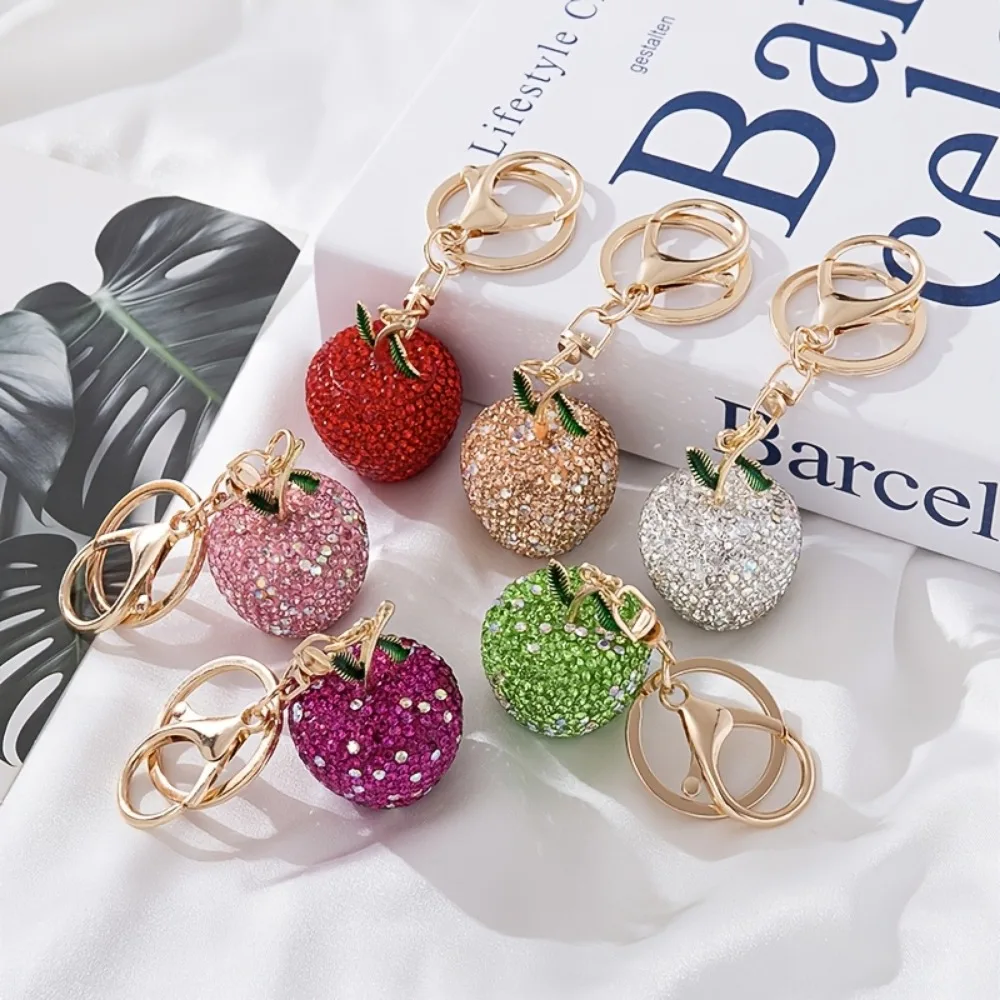 2/4/6/12 Pcs Sparkly Apple Keychain Fruit Bag Charm Pendant with Lobster Clasp Fashion Shiny Key Ring Purse Handbag Decor Gift