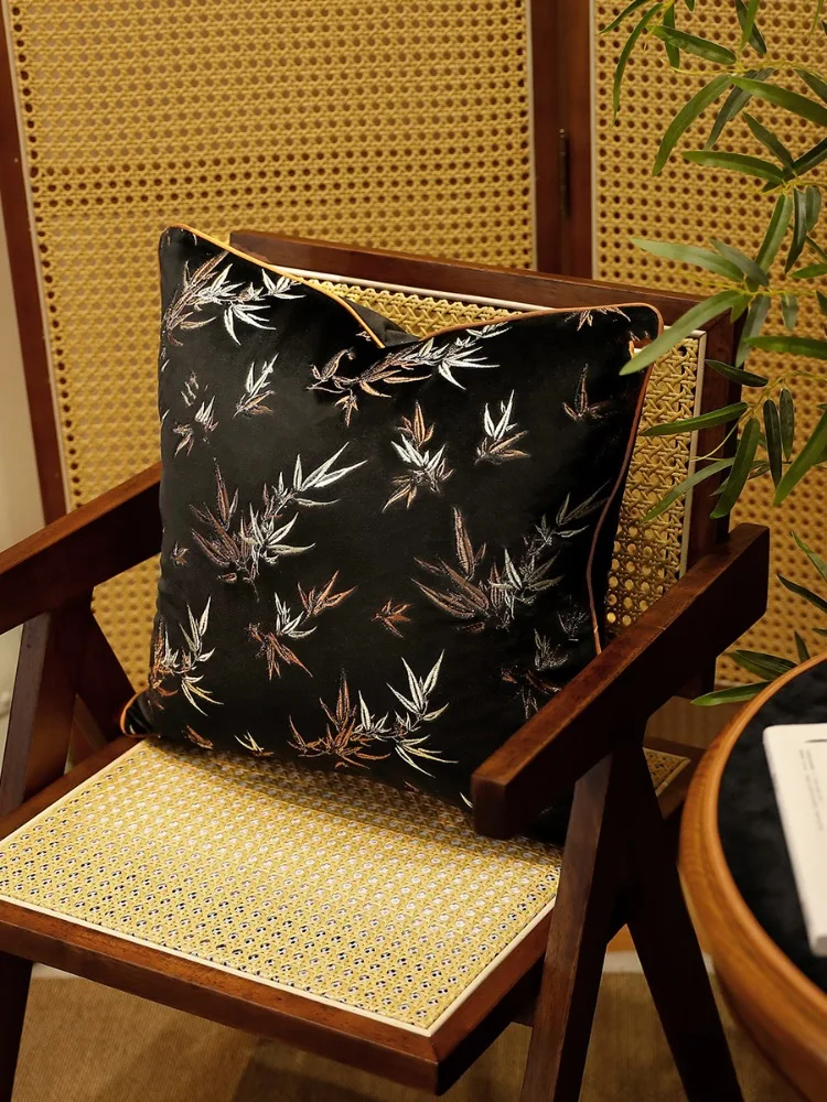 Flora Pillows Black Velvet Cushion Case Decorative Pillow Cover For Sofa 45x45 50x50 Bamboo Orchid Embroidery Home Decoration