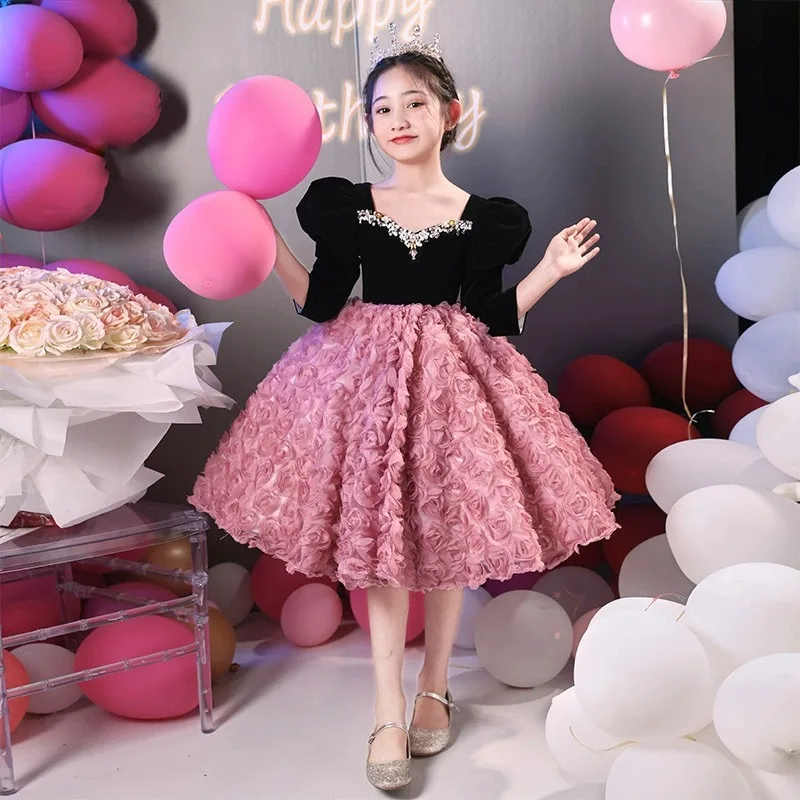 

New Elegant Dresses For Young Girls Children Birthday Party Princess Dress Evening Banquet Piano Performal Kids Formal Gowns