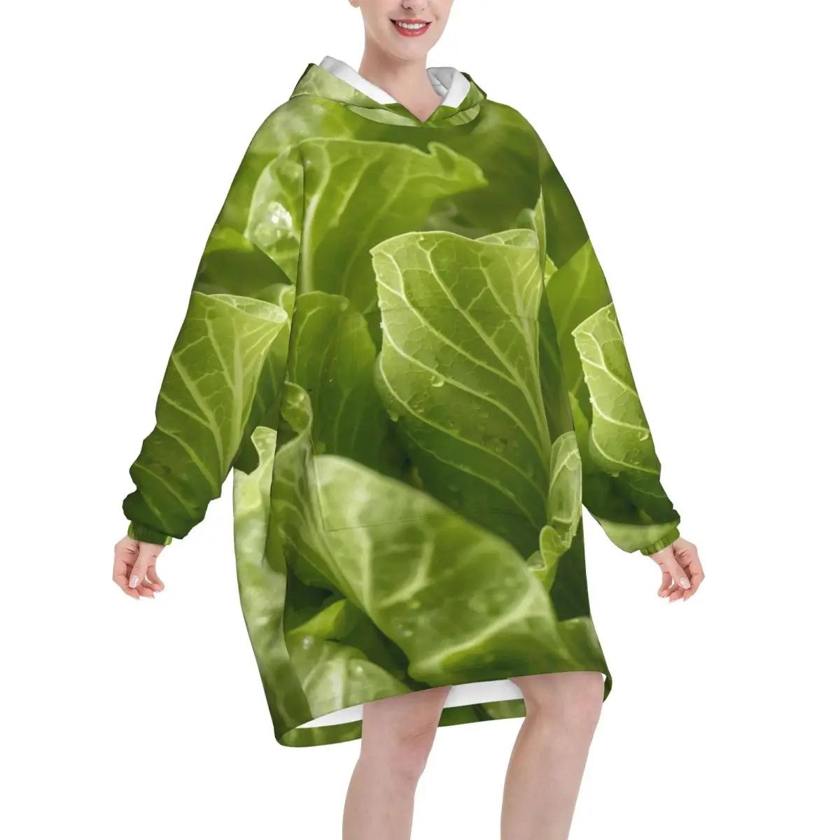 Cabbage Oversized Blanket Hoodie Sweatshirt Long Fleece Hooded Wearable Blanket with Large Pocket for Women Men