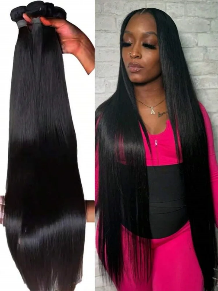 12-42Inch Bone Straight Human Hair Bundles Brazilian Natural Black Color Remy Human Hair Extension 1/3/4 Bundles Weft