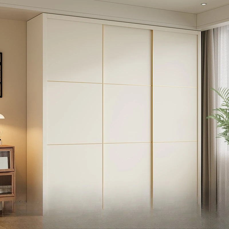 Solid wood lattice sliding door wardrobe rental room storage cabinet household bedroom sliding door wardrobe
